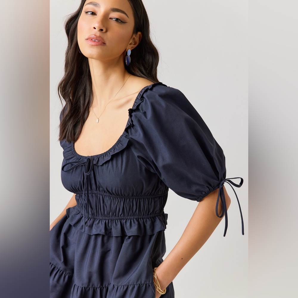 RAYE RUCHED WAIST MIDI DRESS - Blue Rain
